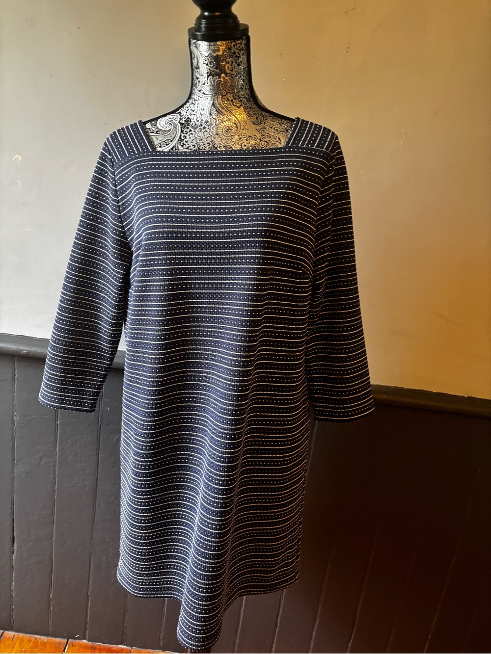 LOFT Navy and White Striped Long Sleeve Dress